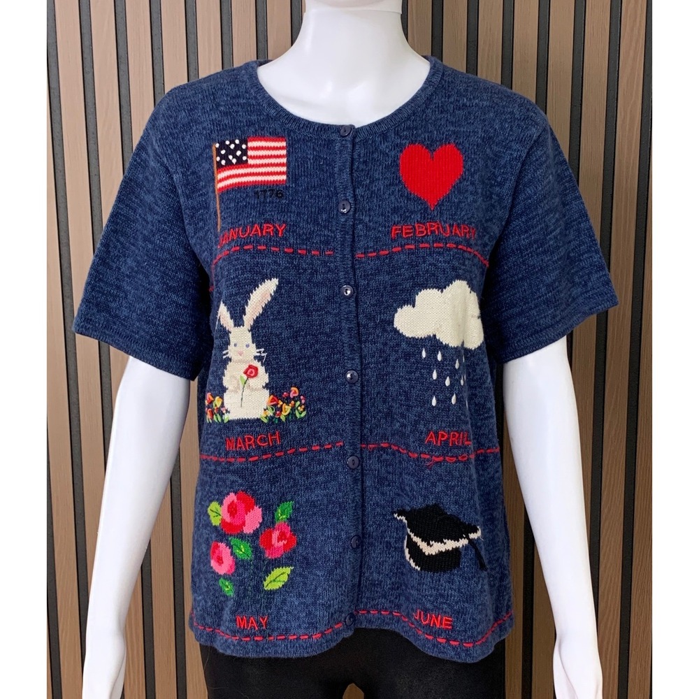 Marisa Christina Women's Classics Vintage Blue Calendar Knit Cardigan M